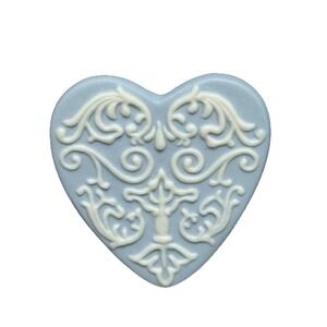 Wedgwood Blue Jasperware Heart Brooch Pin Boxed White Relief Design England